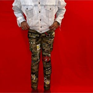 Camouflage Painted Smoke Rise Graphic Cargos Pants (Levi Jacket Separate)